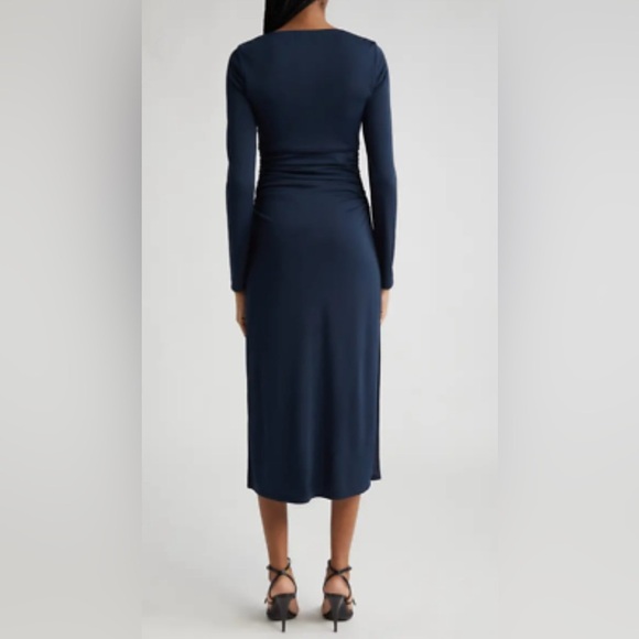 Cinq à Sept Brenna Knot-Tie‎ Gathered Crepe Midi Dress Peacock Blue Sz 8 and 6 - Picture 3 of 8